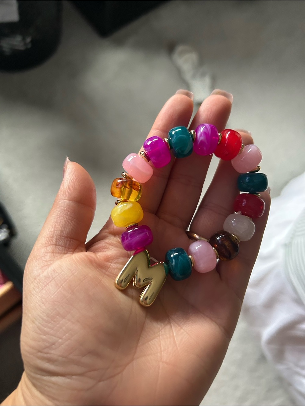 Multicolor Beaded Bracelet with Gold 'M' Charm